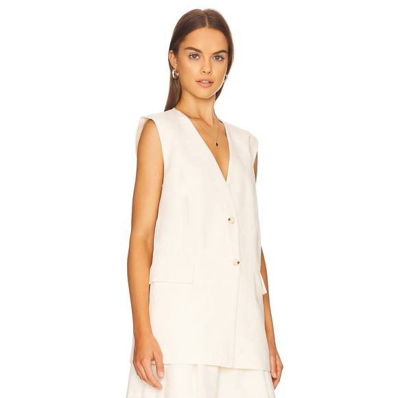 WeWoreWhat Relaxed Vest Ivory‎ Twill Button Front Flap Pocket Sleeveless Sz S - Picture 2 of 13